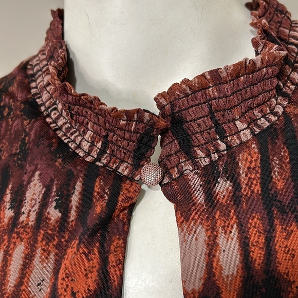 Evereve Gretta Midi Dress Mock Neck Tiered Pockets Brown Black Mesh Sz XL NEW - Picture 6 of 14